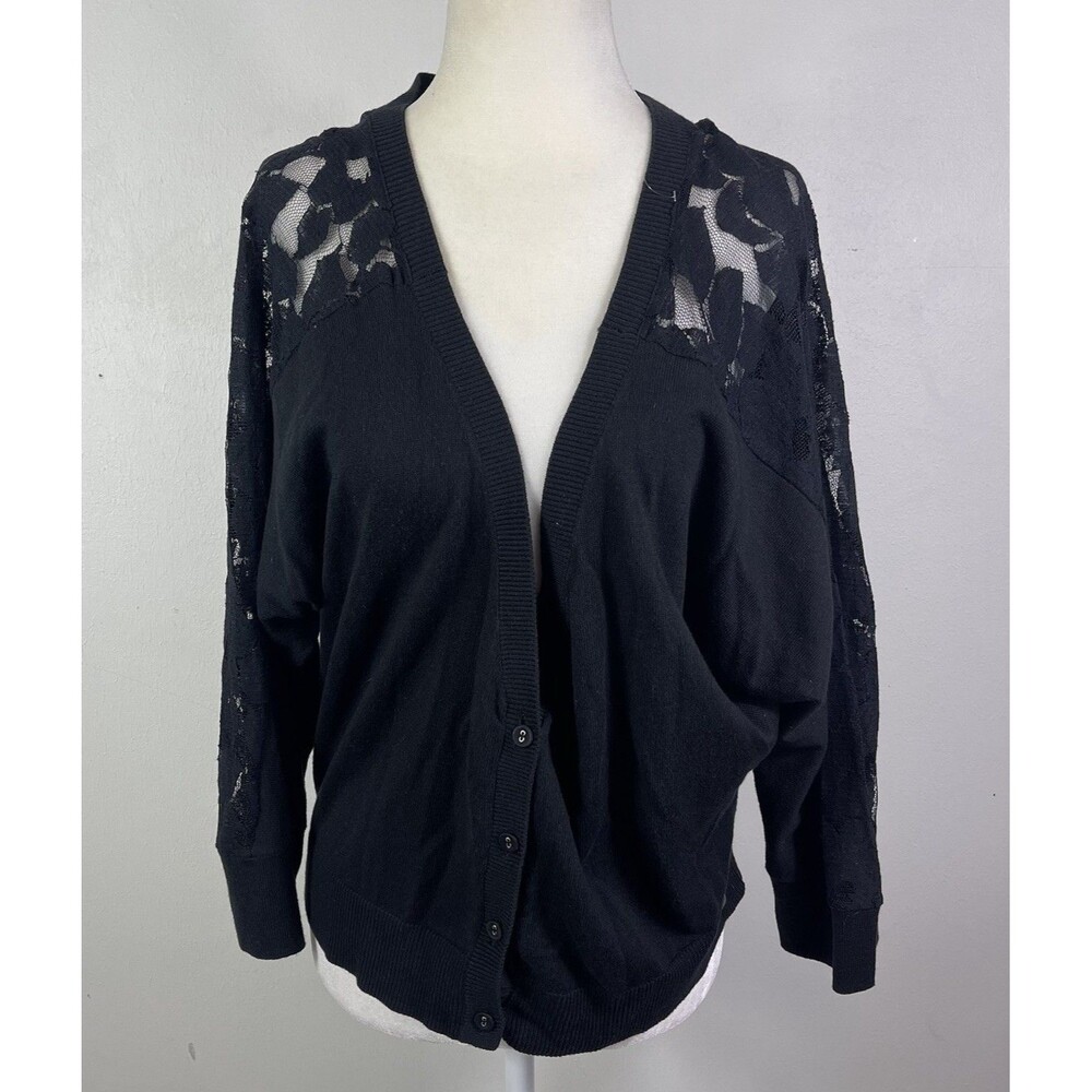 American Eagle Black Womens Cropped Cardigan Whimsigoth XL Lace Fairygrunge Lace